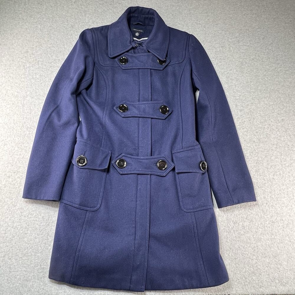 Women's Tommy Hilfiger Navy Blue Wool Blend Pea Coat Size 2